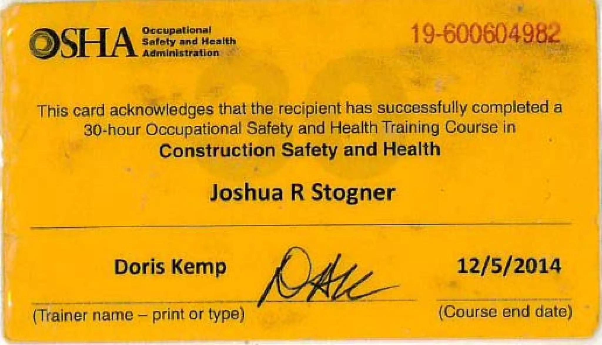 OSHA 30 Card PDF