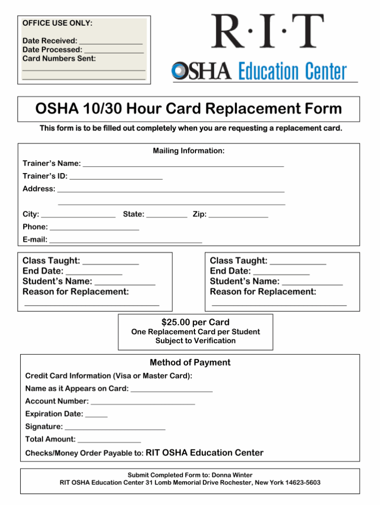 OSHA Hour Card Replacement Form Fill Online Printable Fillable Blank PdfFiller