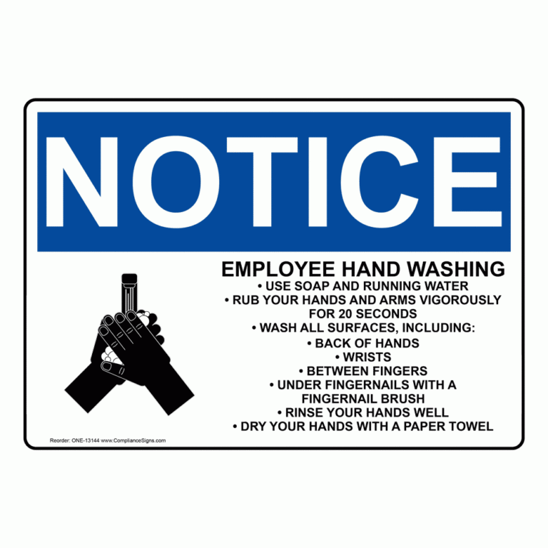 OSHA Sign NOTICE Employee Hand Washing Sign Handwashing