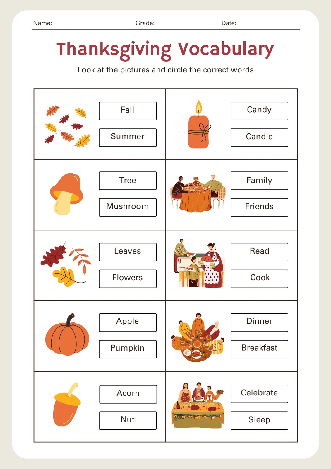 Page 4 Free Printable Thanksgiving Worksheet Templates Canva