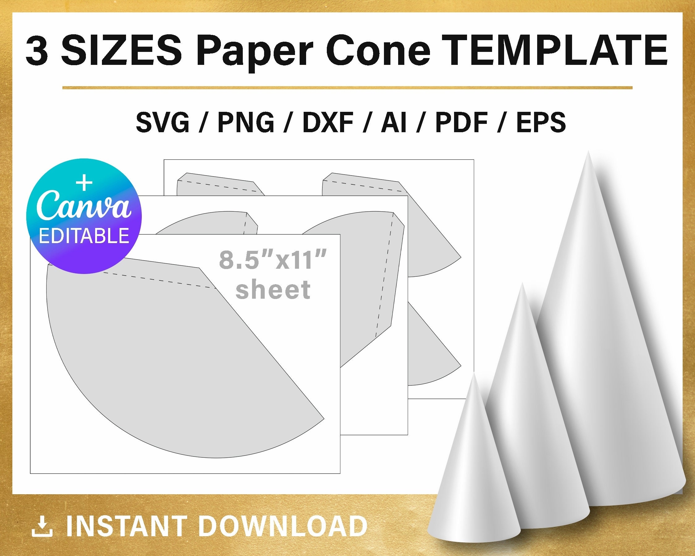 Paper Cone Template Bundle DIY 3 size Blank Templates SVG PNG Canva Cricut Instant Download Etsy Paper Cone Template Bundle DIY 3 size Blank Templates SVG PNG Canva Cricut Instant Download Etsy