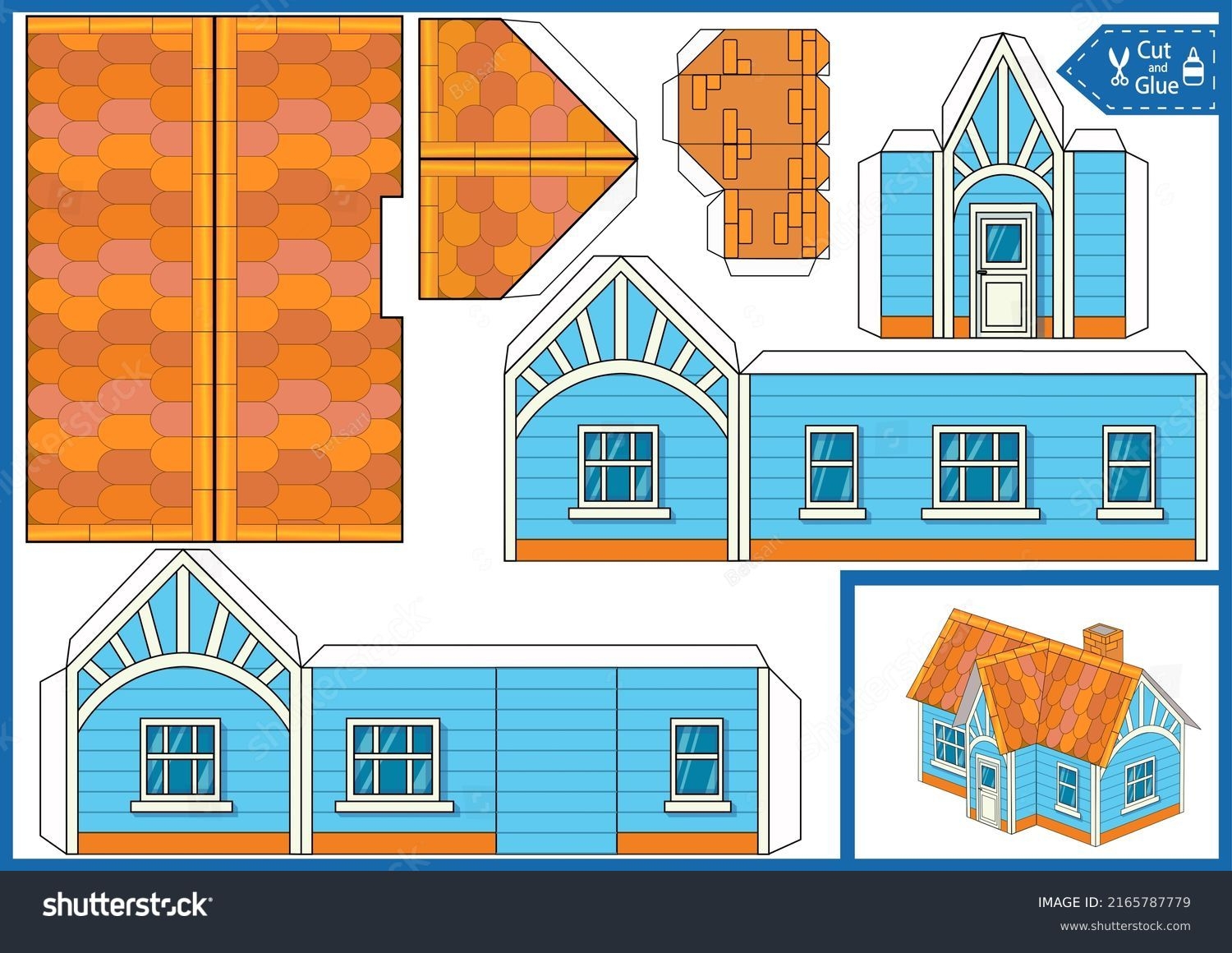Paper Craft House Printable Template 3d Stock Vector Royalty Free 2165787779 Shutterstock