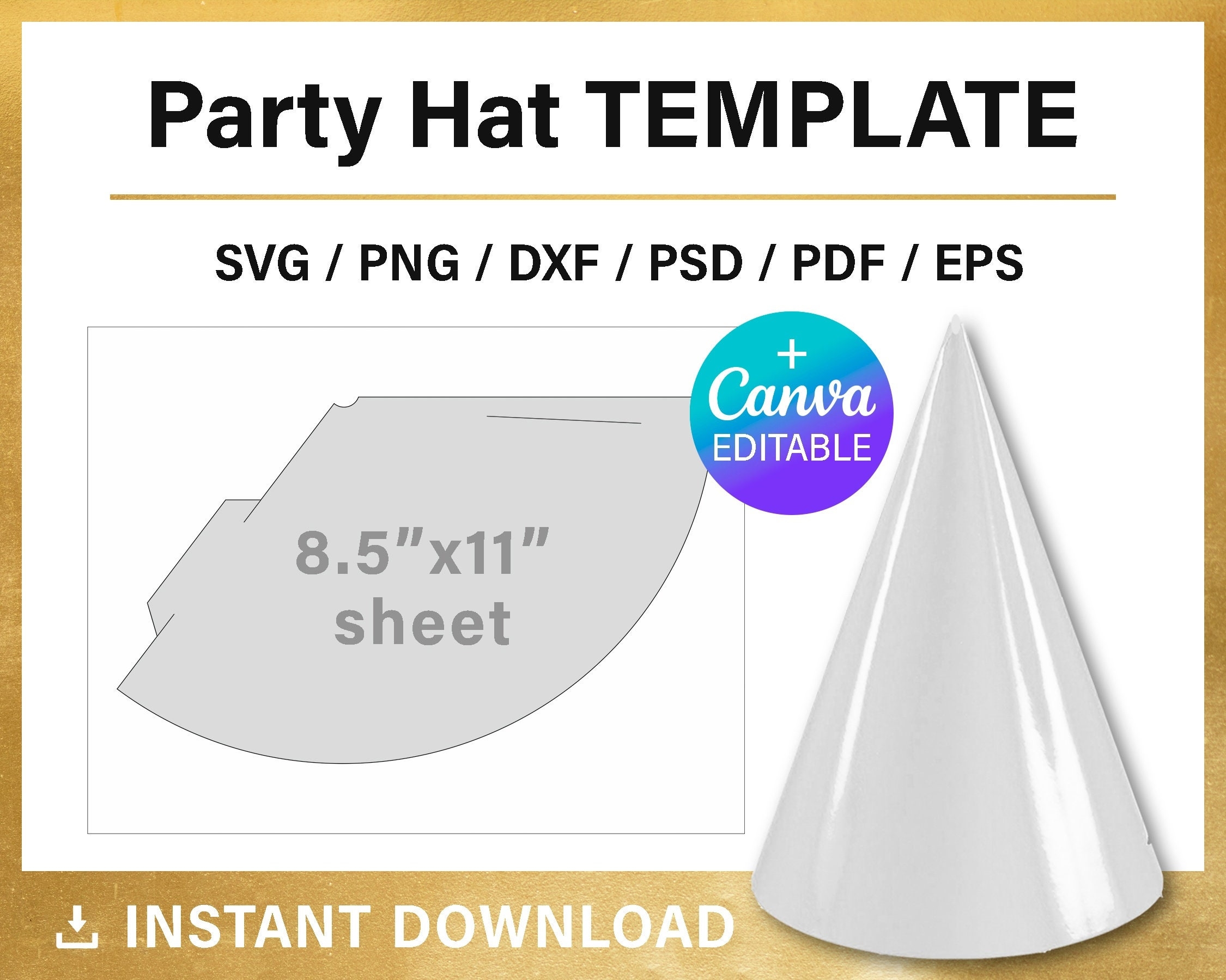 Party Hat Template Blank DIY Party Decorations Canva Party Favors 8 5x11 Sheet Cut File Svg Png Pdf Psd Instant Download Etsy