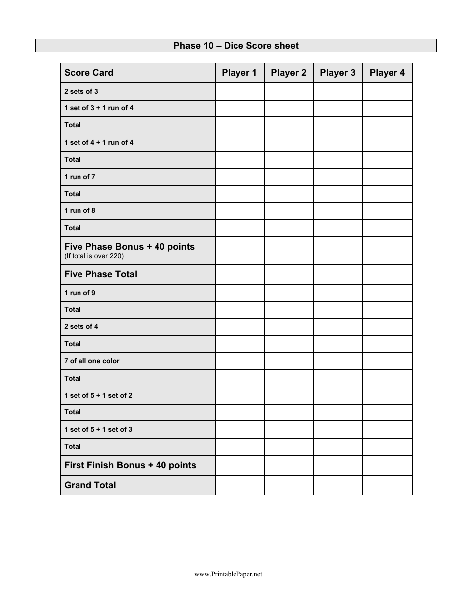 printable phase 10 score sheet