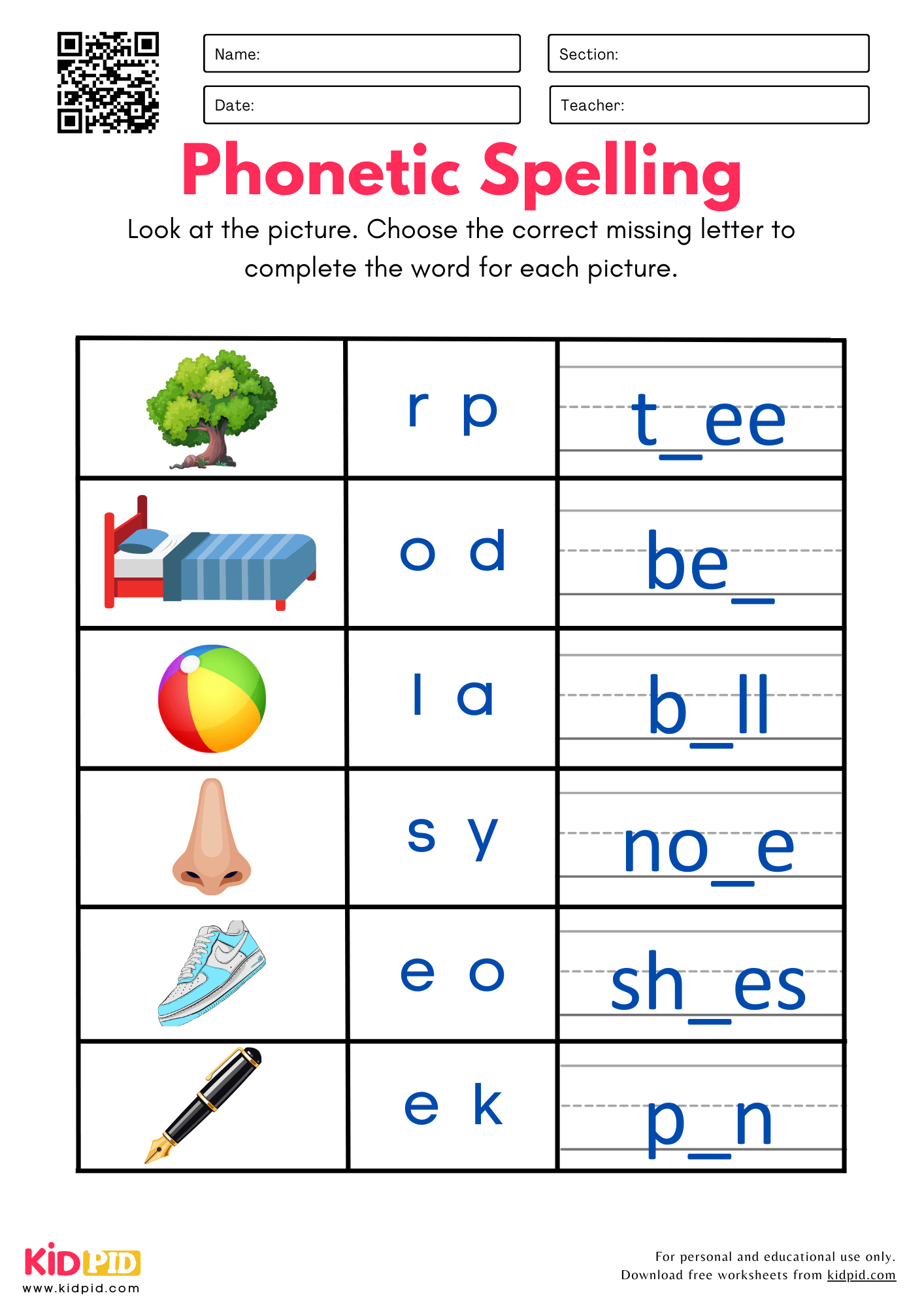 printable spelling worksheets