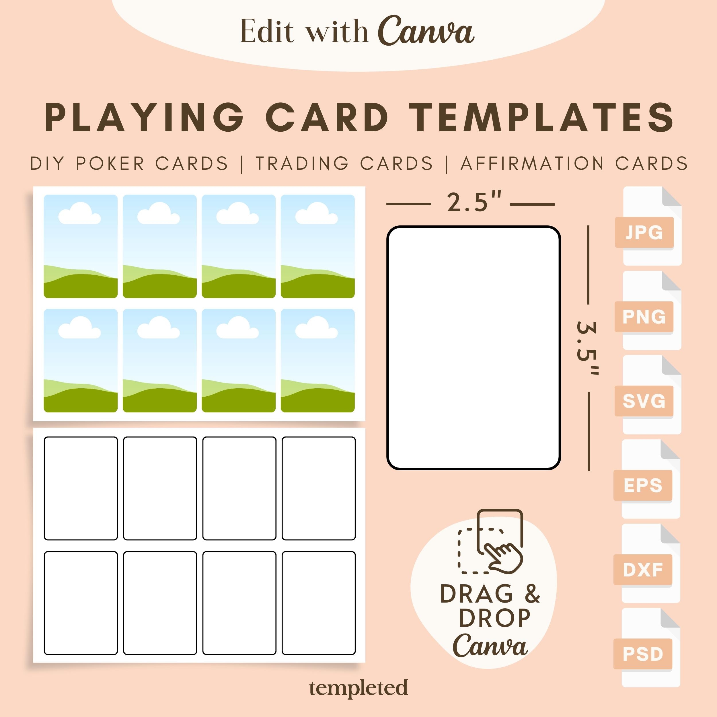 Playing Card Templates Printable Poker Cards Blank Custom Personalized DIY Trading Card SVG PNG Canva Editable Affirmation Card Template Etsy