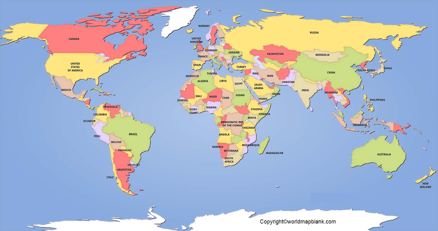Political World Map Printable Map Of The World PDF 