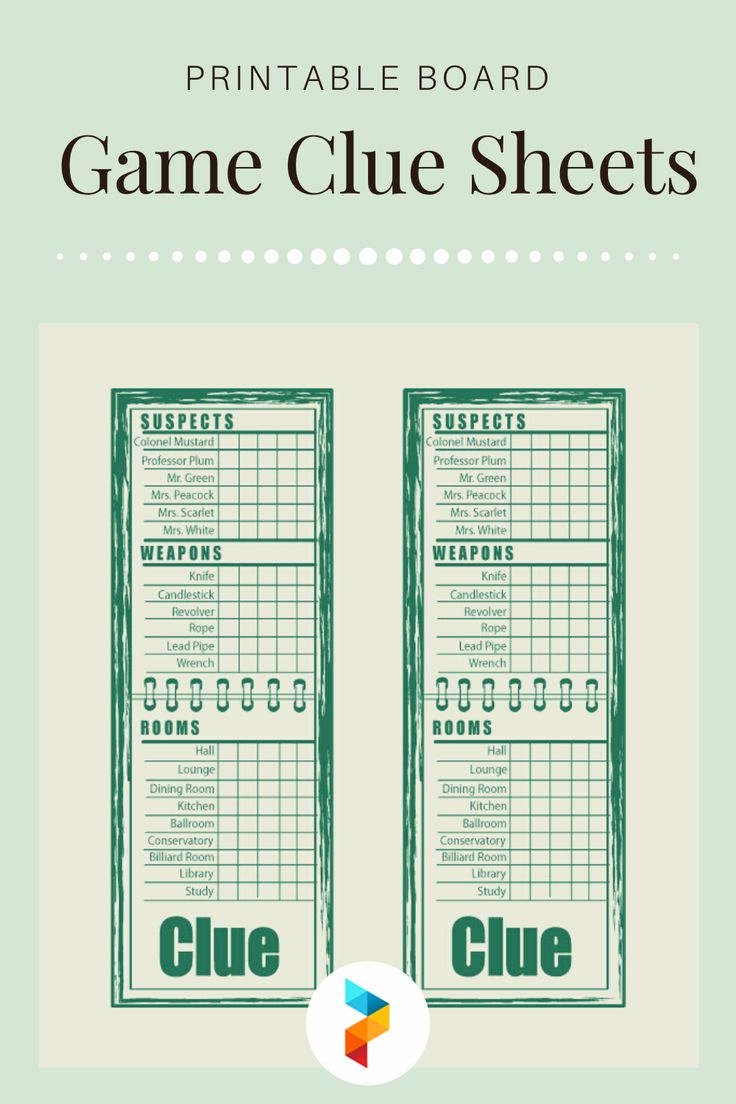 Printable Board Game Clue Sheets Printable Board Games Clue Board Game Clue Games