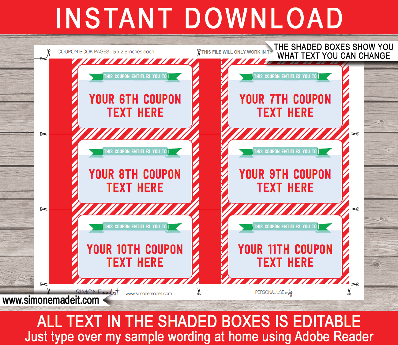 Printable Christmas Coupon Book Template DIY Personalized Coupons Printable Christmas Coupon Book Template DIY Personalized Coupons
