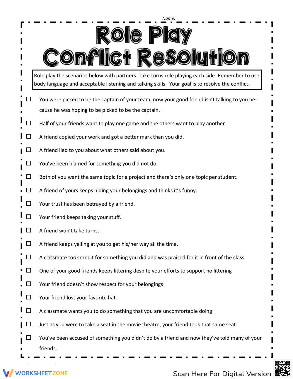 free printable conflict resolution worksheets