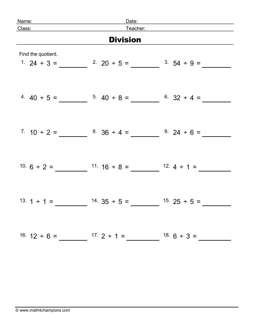 division worksheets printable