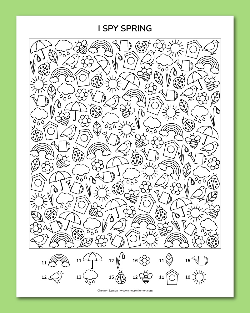 Printable I Spy Spring Chevron Lemon