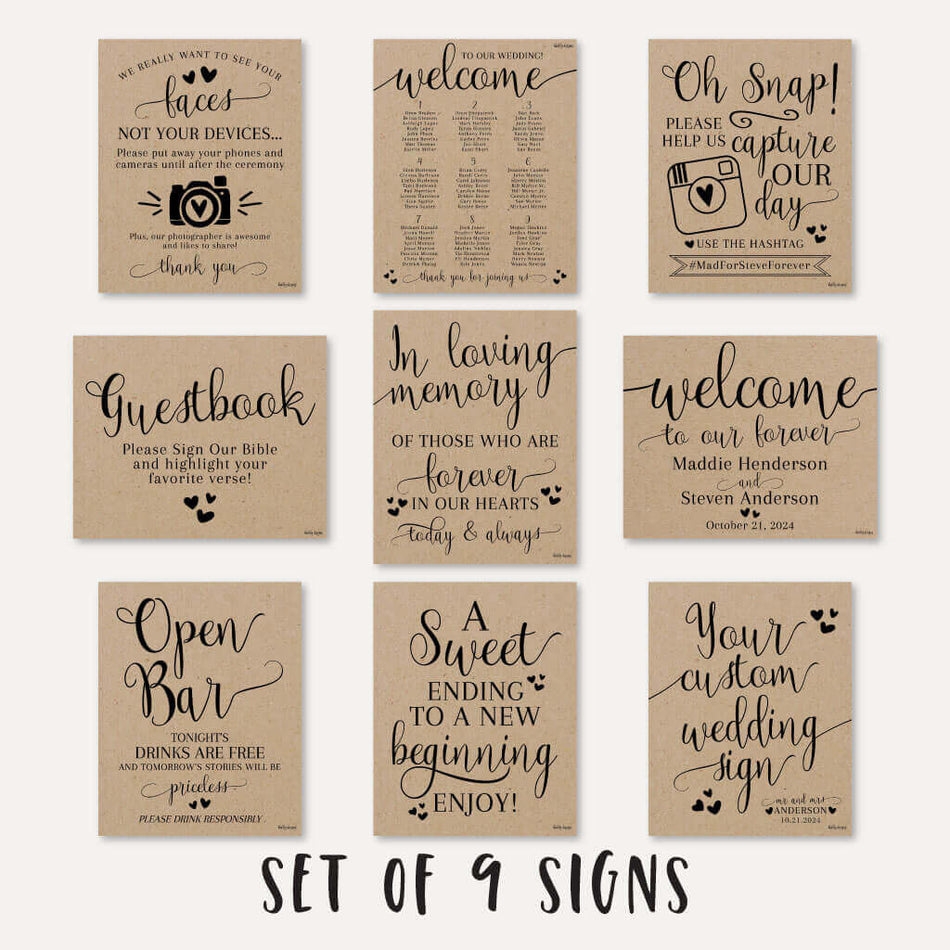 Printable Kraft Calligraphy Wedding Signs Set Templates Hadley Designs Printables