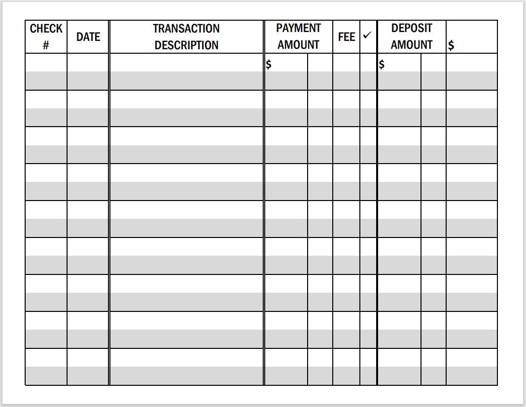 free printable check register templates