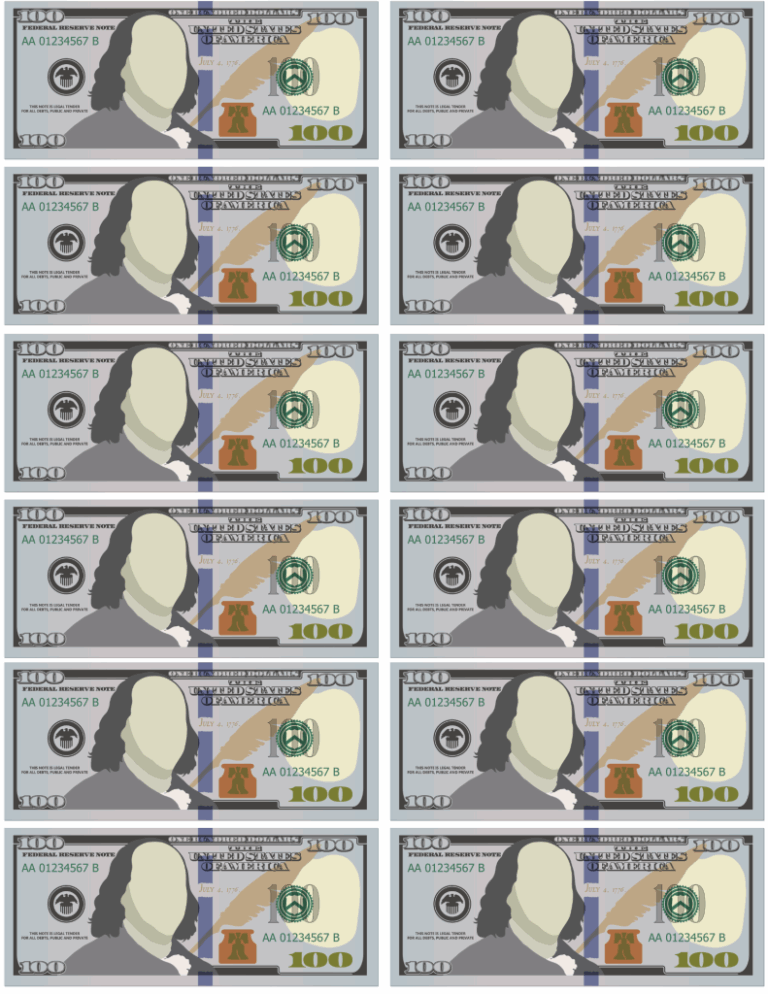 Printable Money One Hundred Dollar Bill