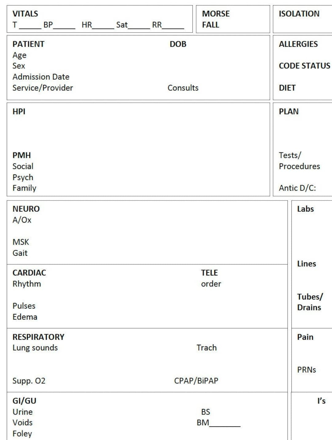 free printable nurse report sheets