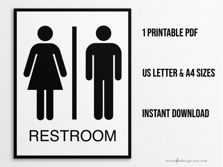Printable Restroom Sign US Letter And A4 Sizes Instant Download PDF Etsy