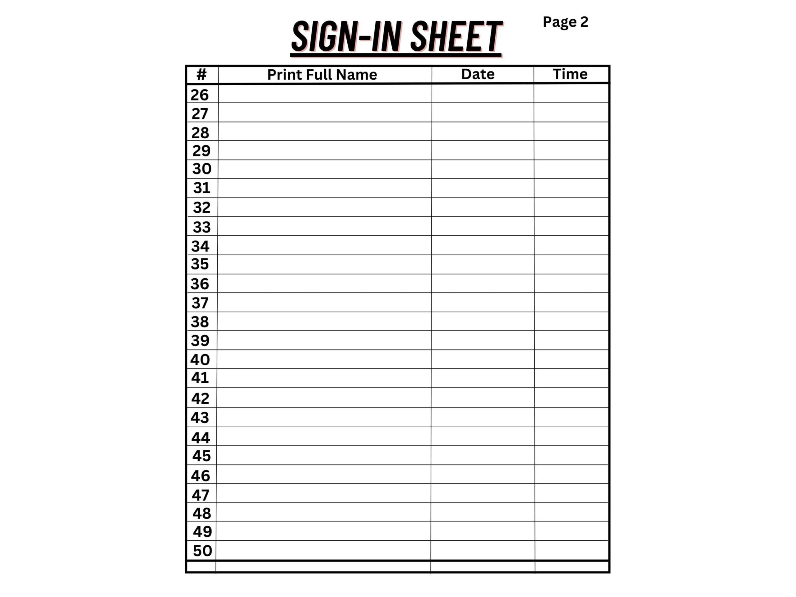 free sign in sheets printable