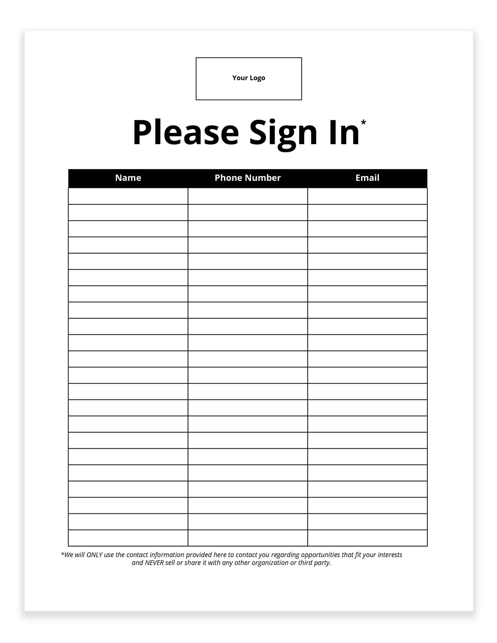 Printable Sign In Sheet Free Printable Party Favors