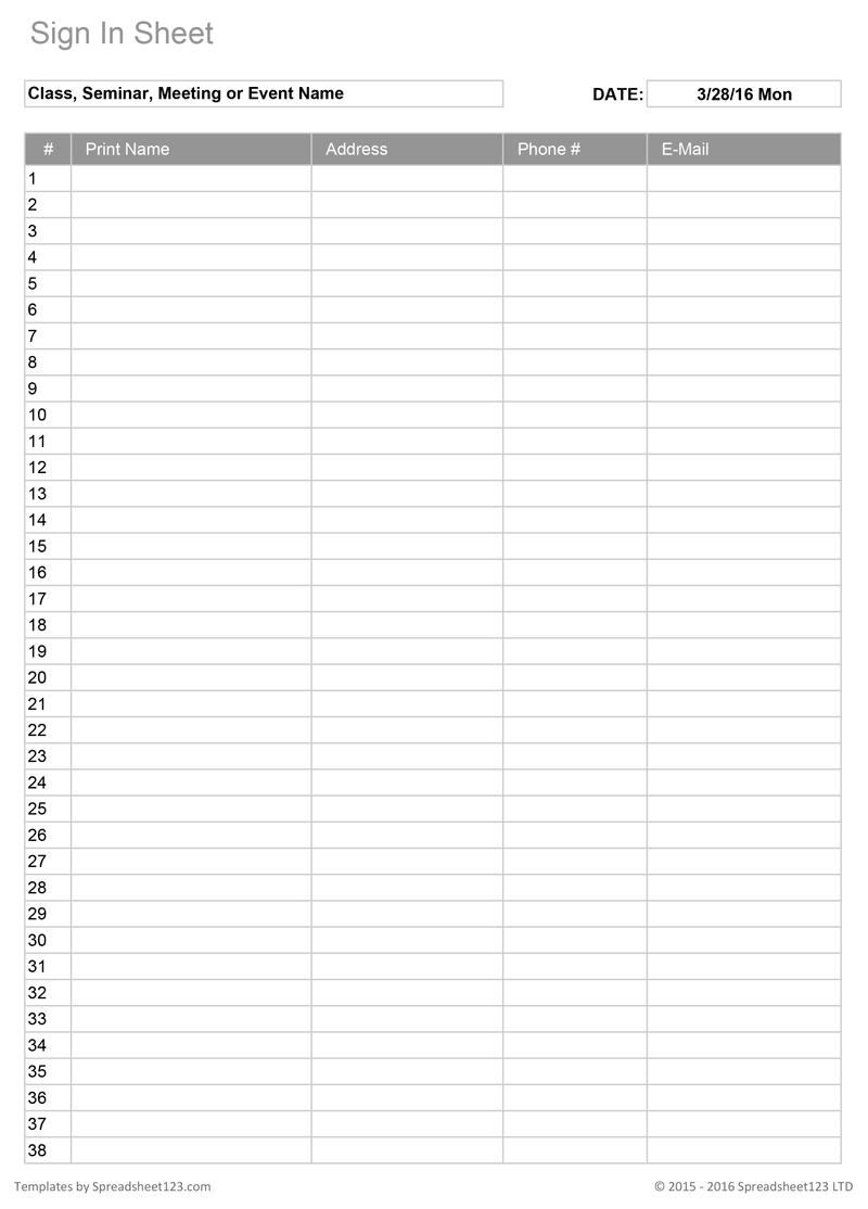 Printable Sign In Worksheets And Forms For Excel Word And PDF Printable Sign In Worksheets And Forms For Excel Word And PDF