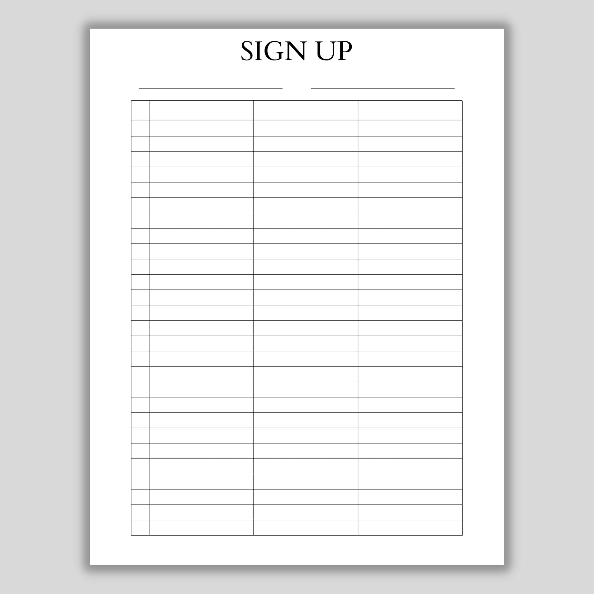 sign up sheet printable template