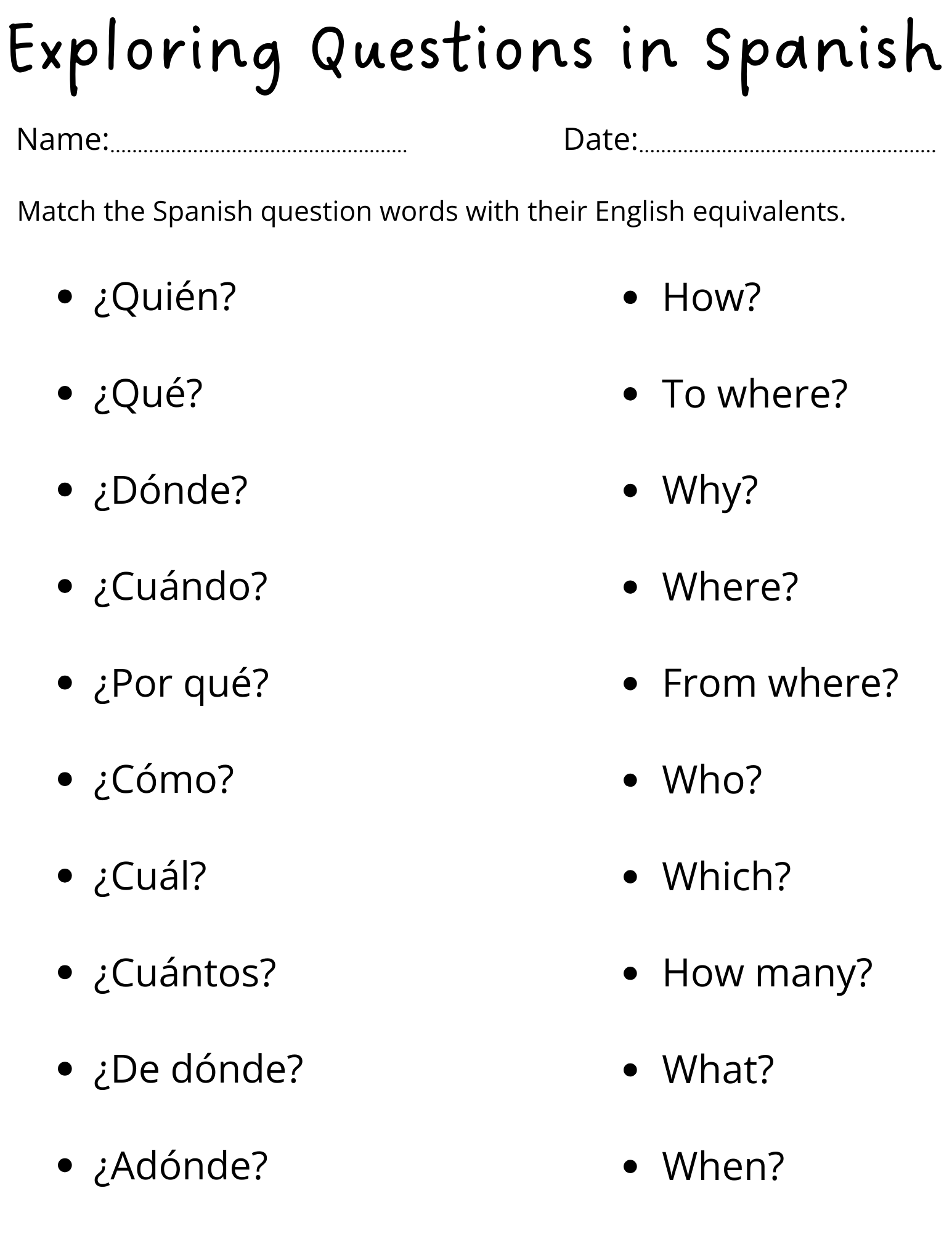 free printable worksheets in spanish