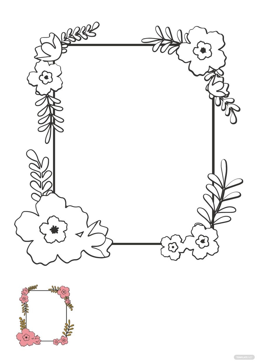 Rectangle Floral Frame Coloring Page In PDF Download Template