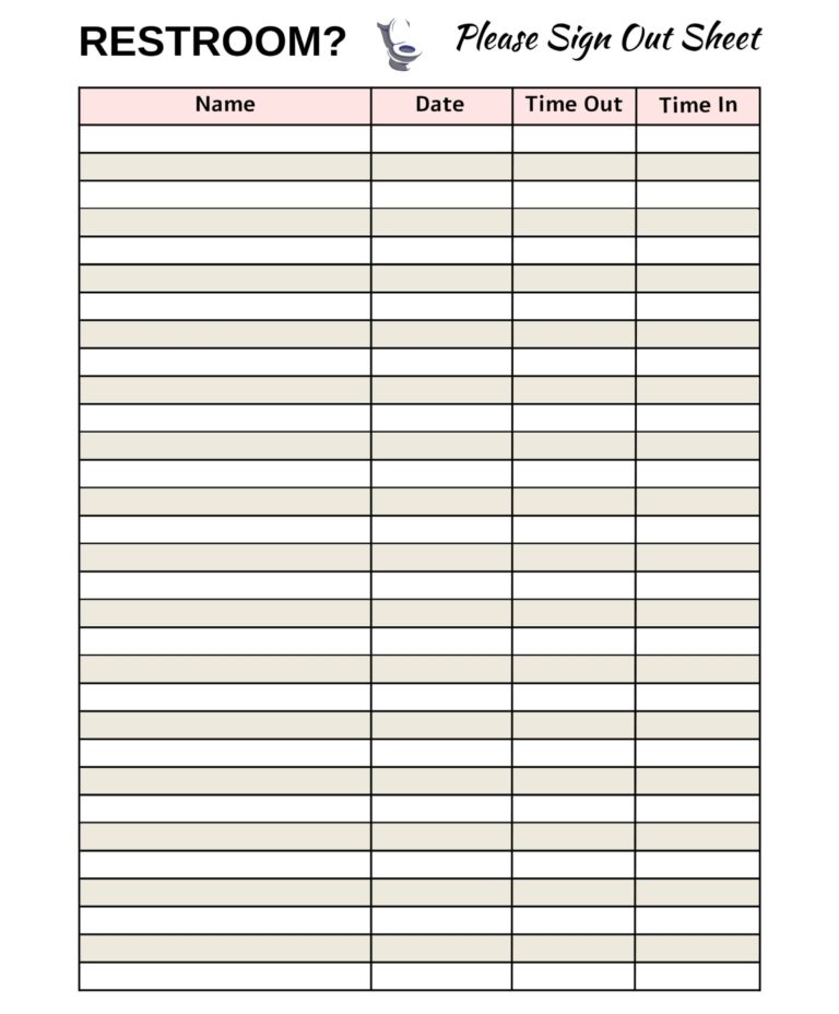 Restroom Sign Out Sheet Printable Classroom Organization Template Etsy