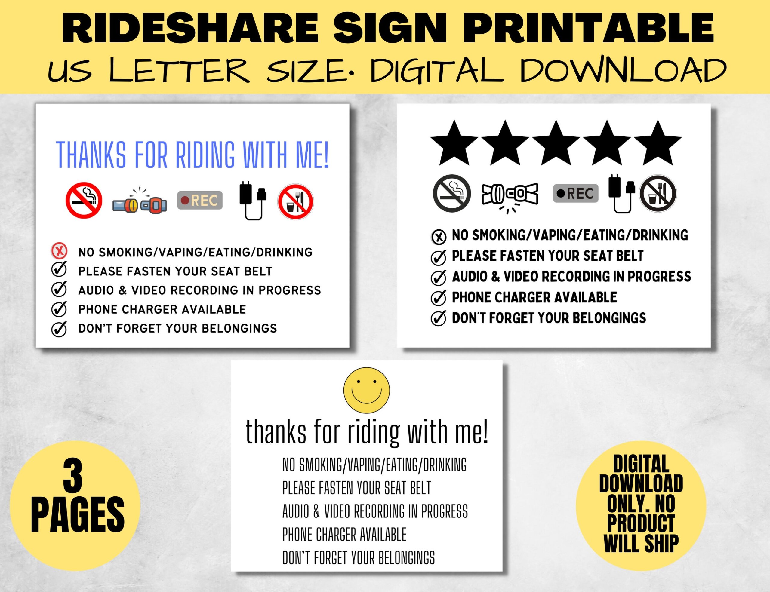 Rideshare Sign Uber Lyft Drivers Driver Signs Printable Rideshare Signs Ride Share Sign Etsy