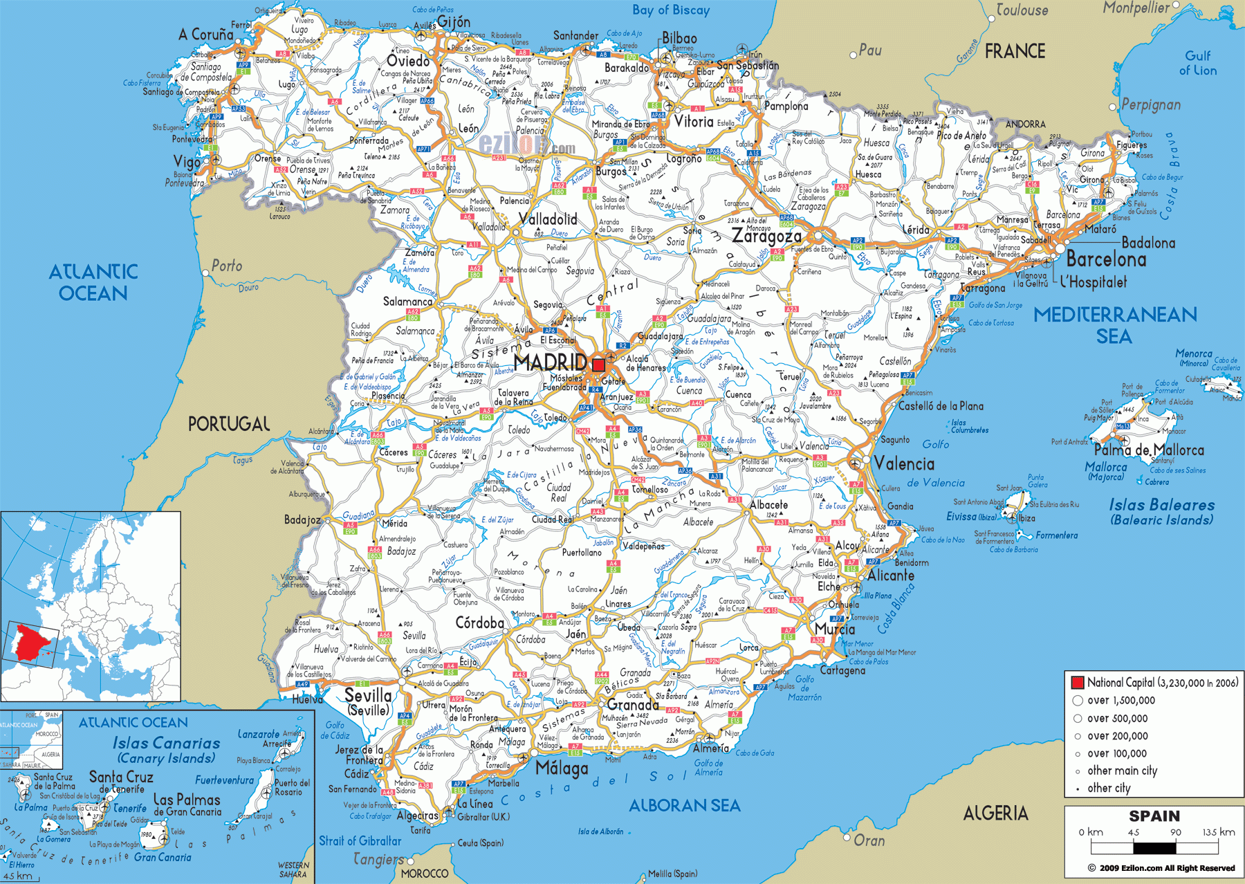 Road Map Of Spain Complete Highway Route City Connection Guide Ezilon Maps