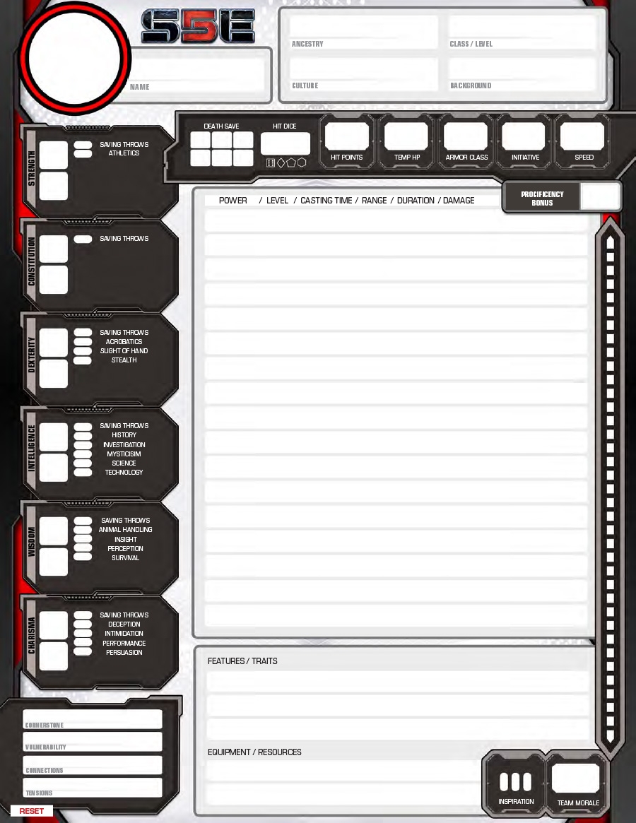 5e character sheet printable