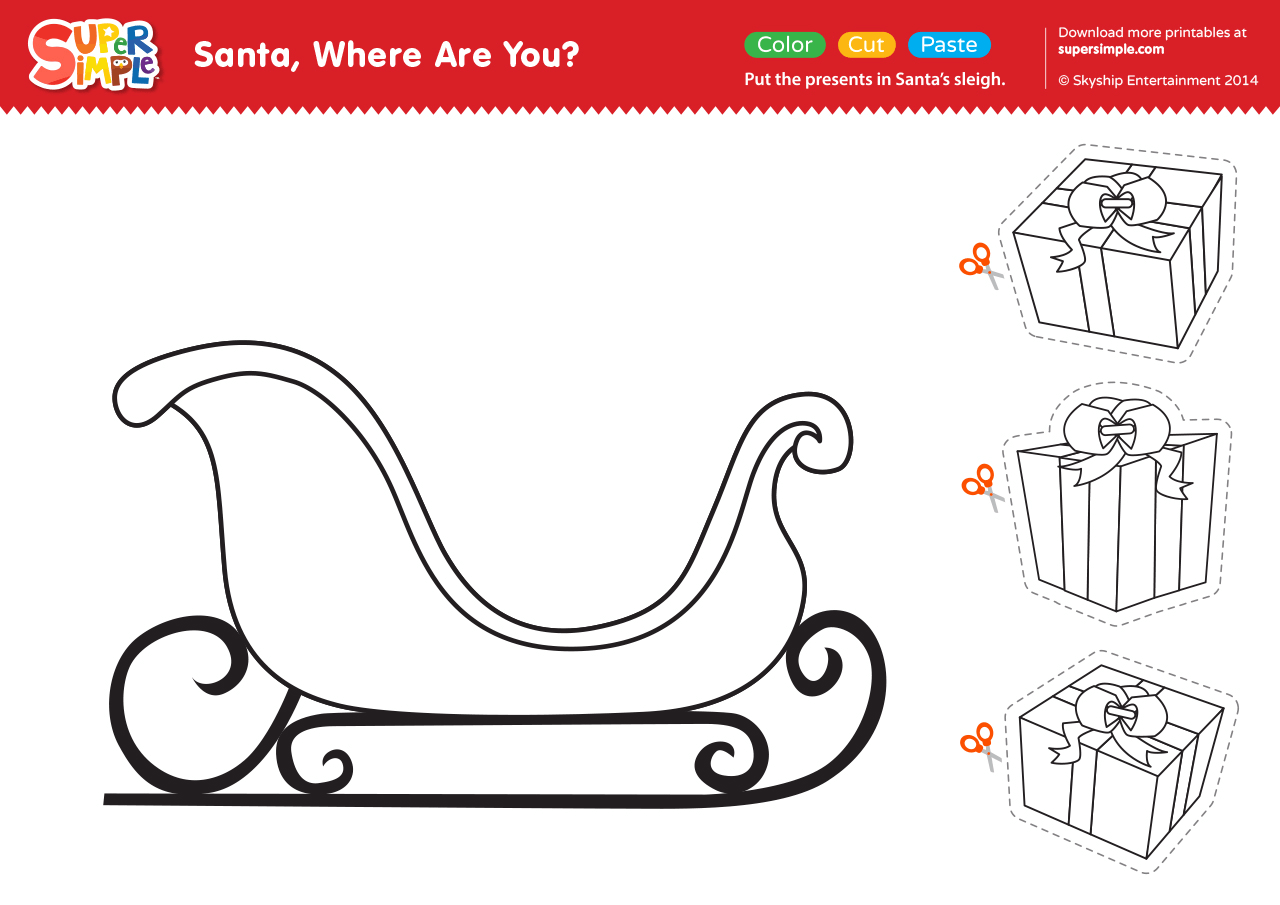Santa Where Are You Worksheet Put The Presents In Santa s Sleigh Super Simple