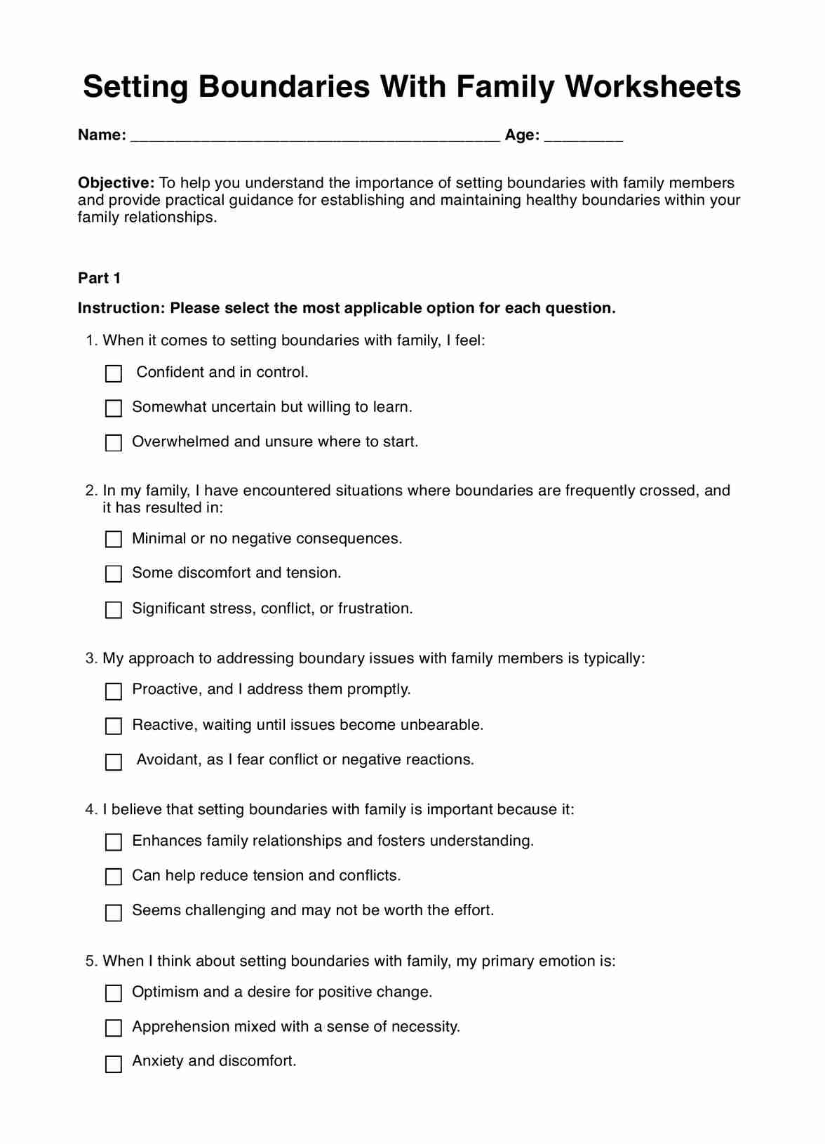 Setting Boundaries With Family Worksheets
