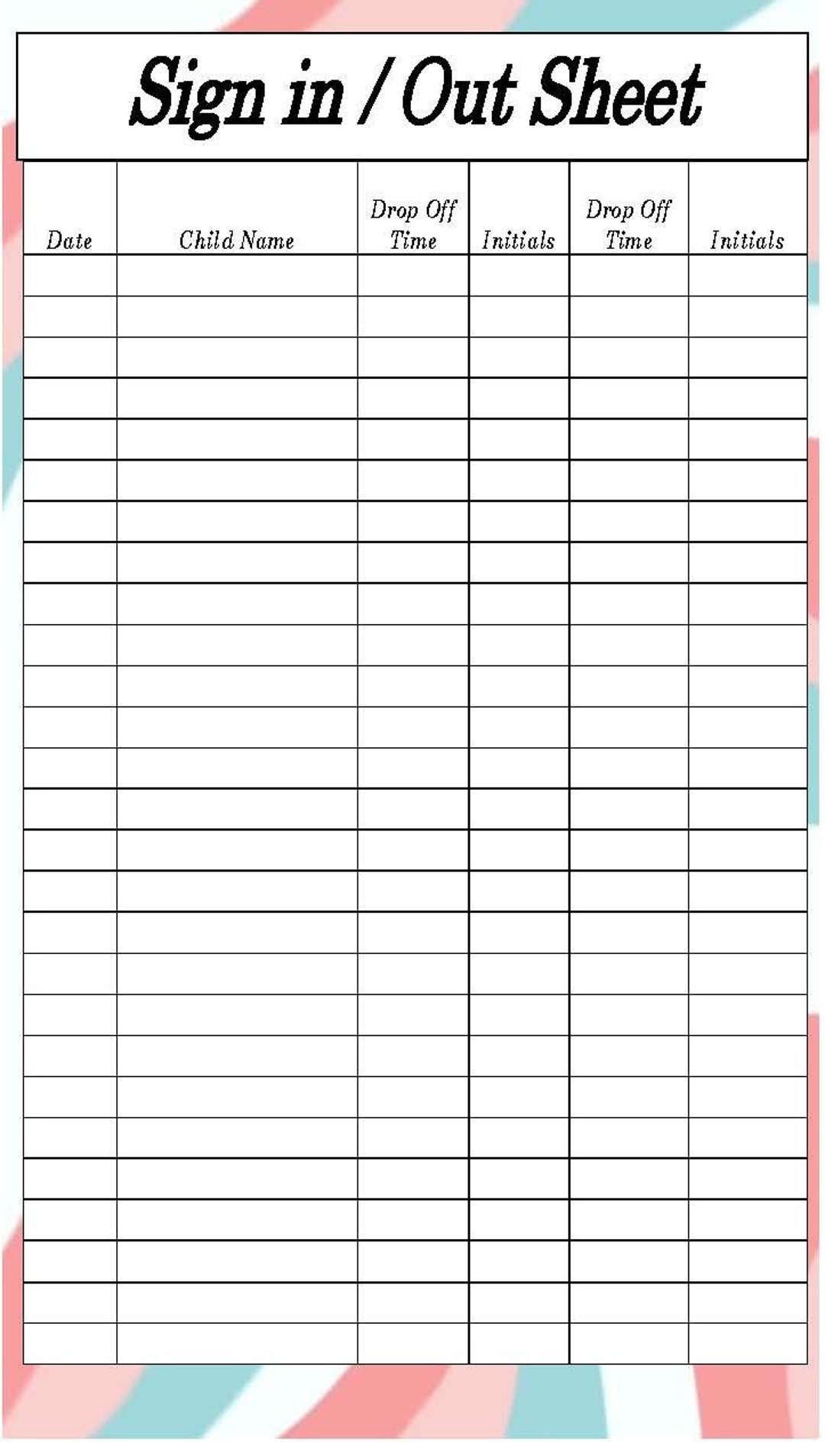 sign out sheet printable
