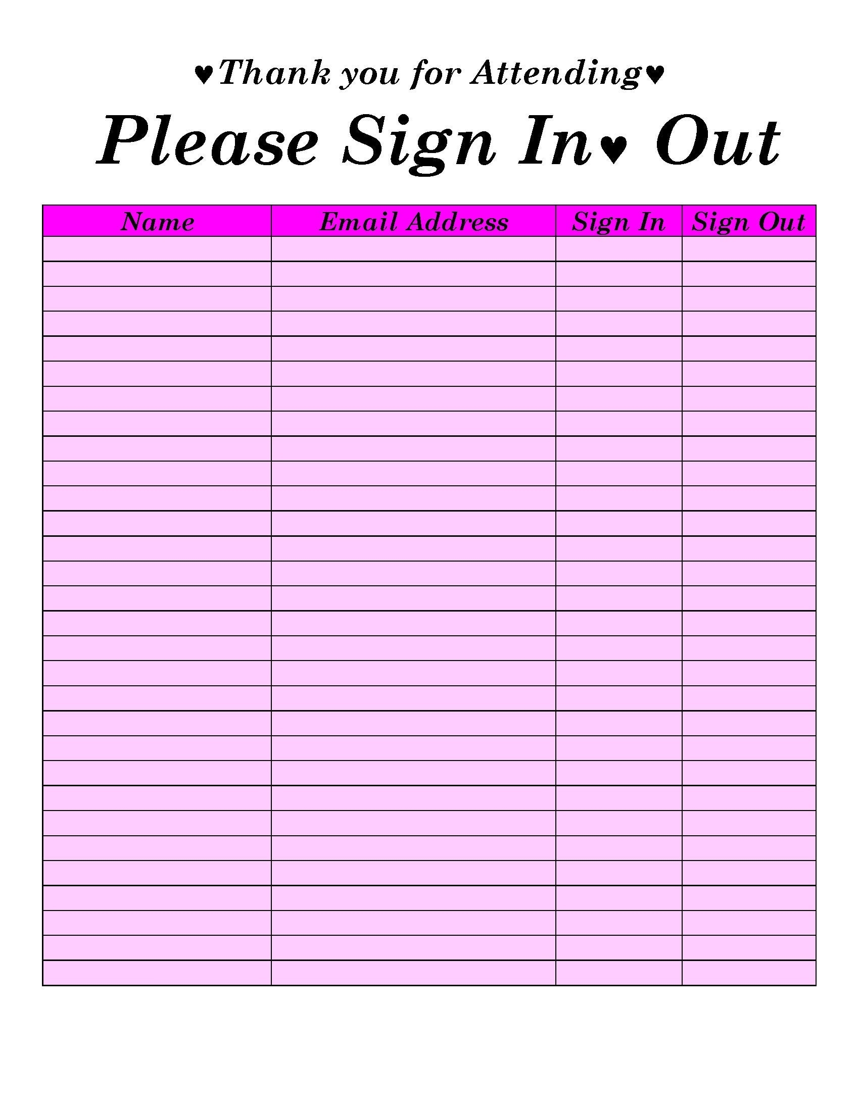 Sign In Sign Out Sheet Template Printable Sign In And Sign Out Sheet Sign In Sign Out Form Rose Edition Etsy