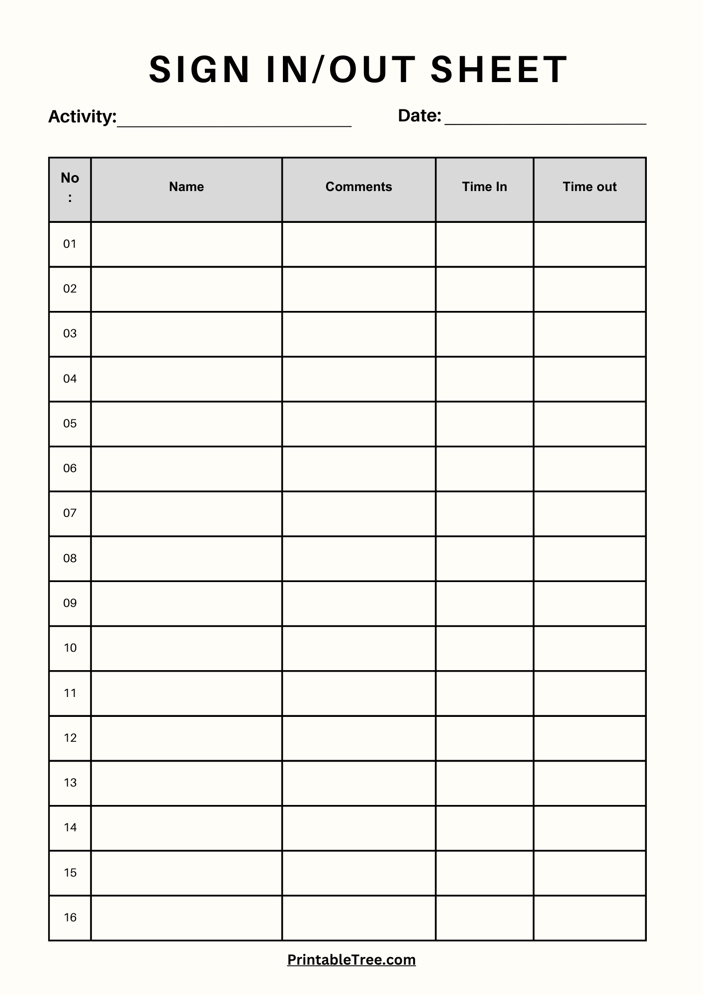printable sign out sheet