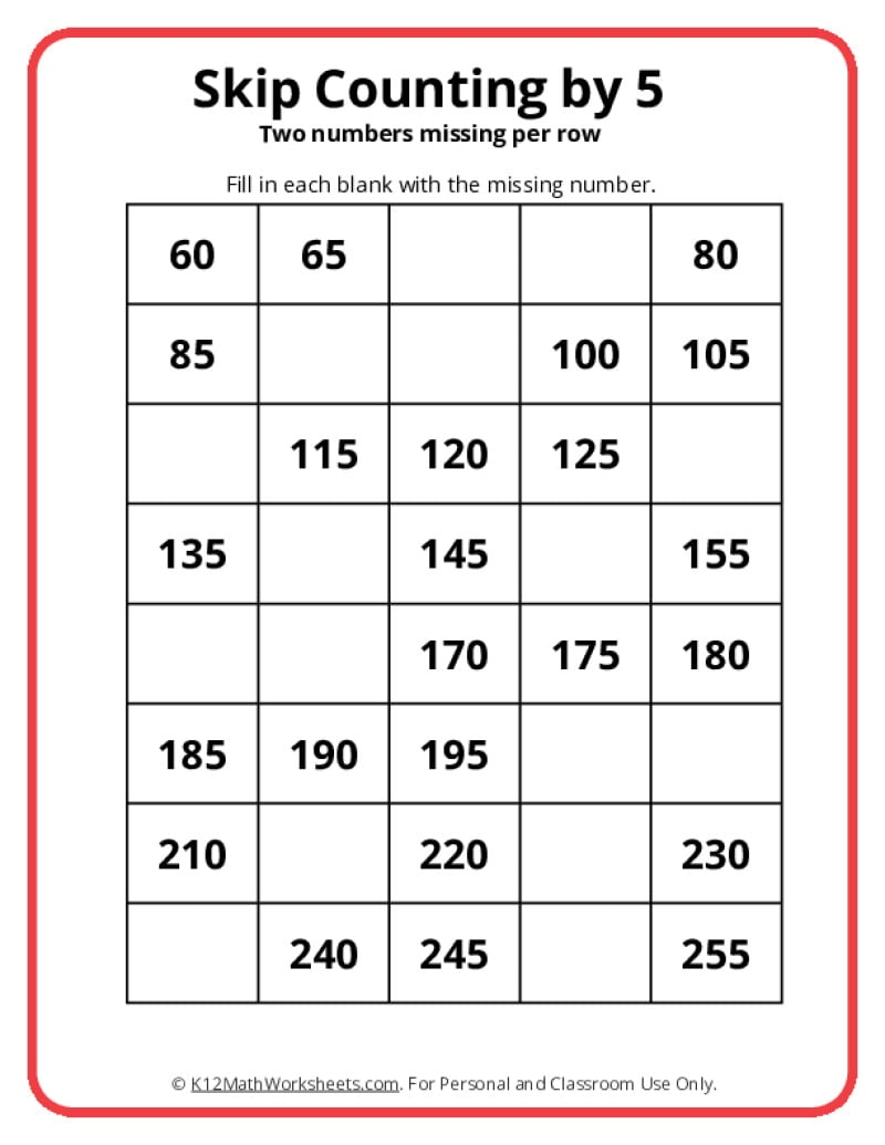 free printable skip counting worksheets