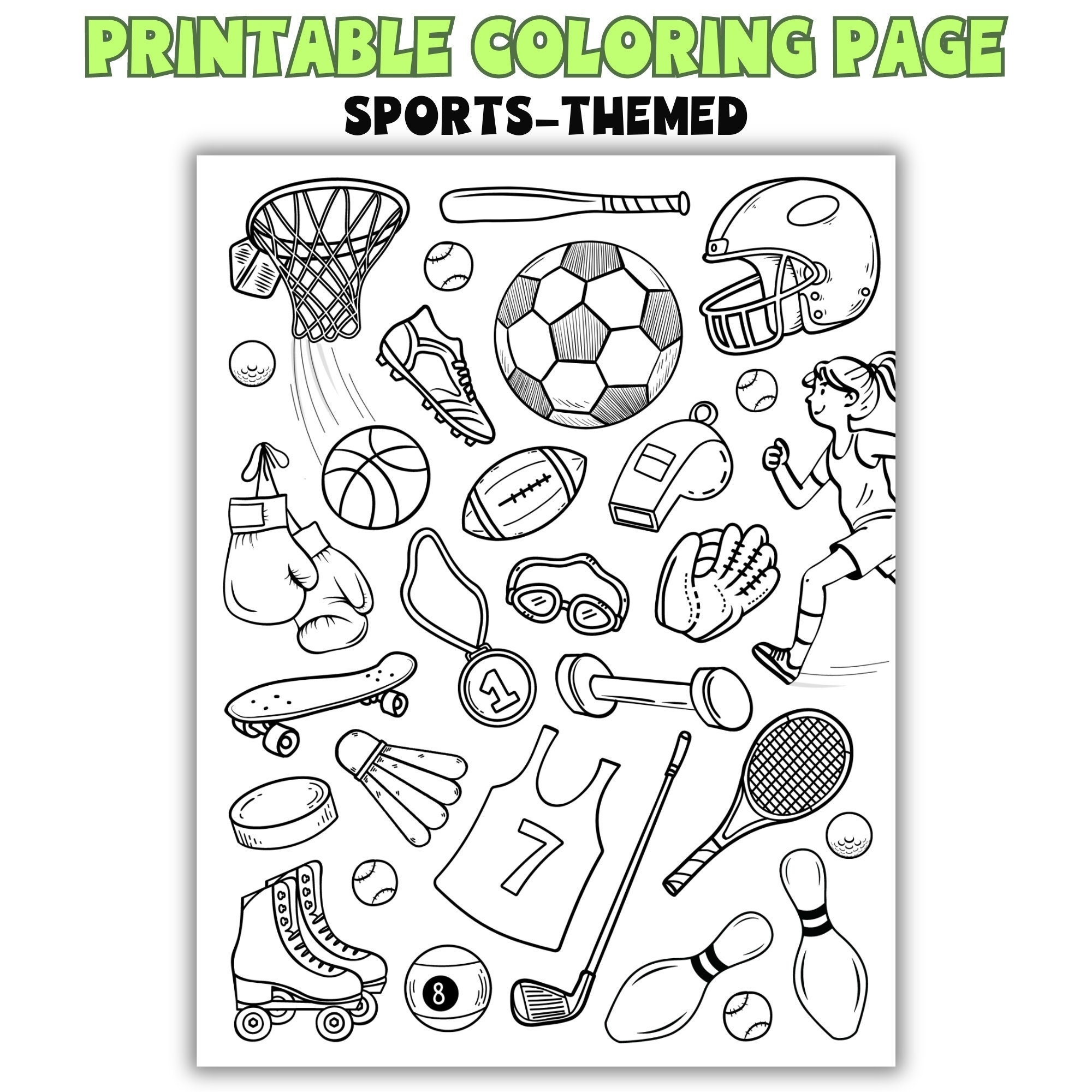 Sports Coloring Page Printable Kids Activities Etsy