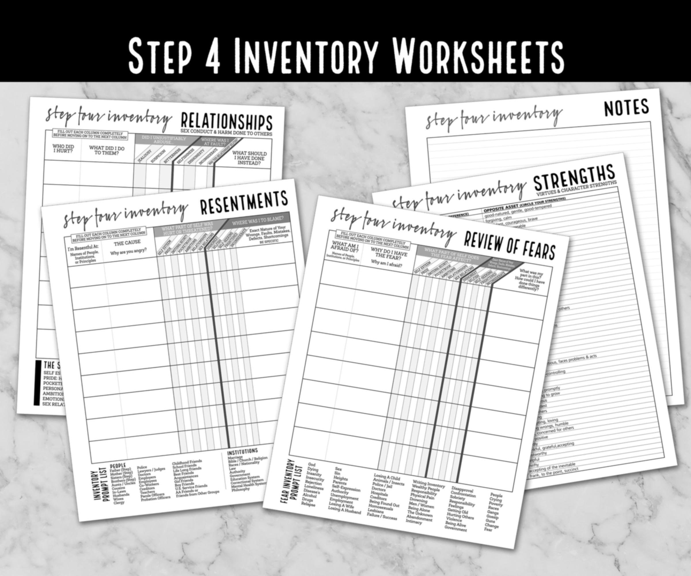 printable aa 4th step worksheets
