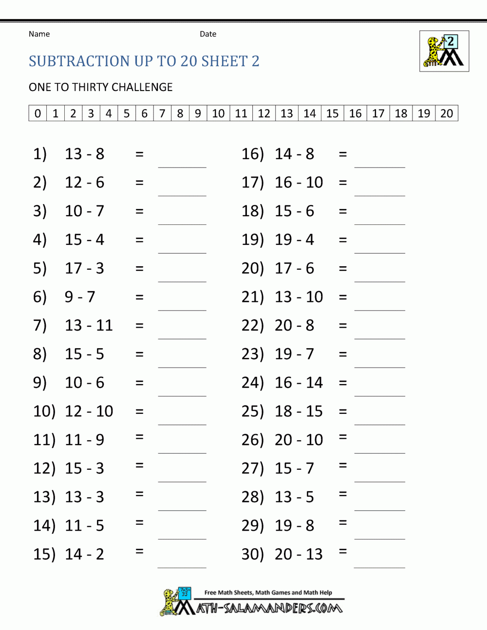 free printable subtraction worksheets