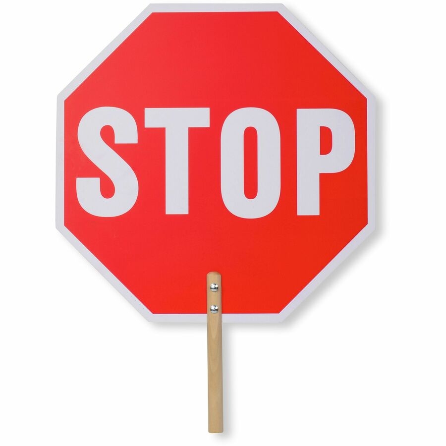 Tatco Handheld Stop Sign Print Message Stop 18 Width X 18 Height X 0 2 Depth White Print Message Color Double Sided Weather Proof Long Lasting Lightweight Comfortable Grip 