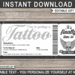 Tattoo Gift Certificate Card Template DIY Printable Gift Voucher