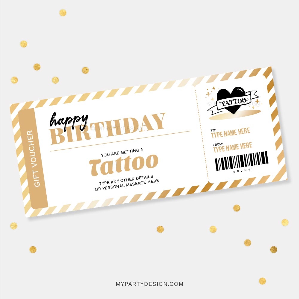 Tattoo Gift Voucher Template Printable PDF My Party Design