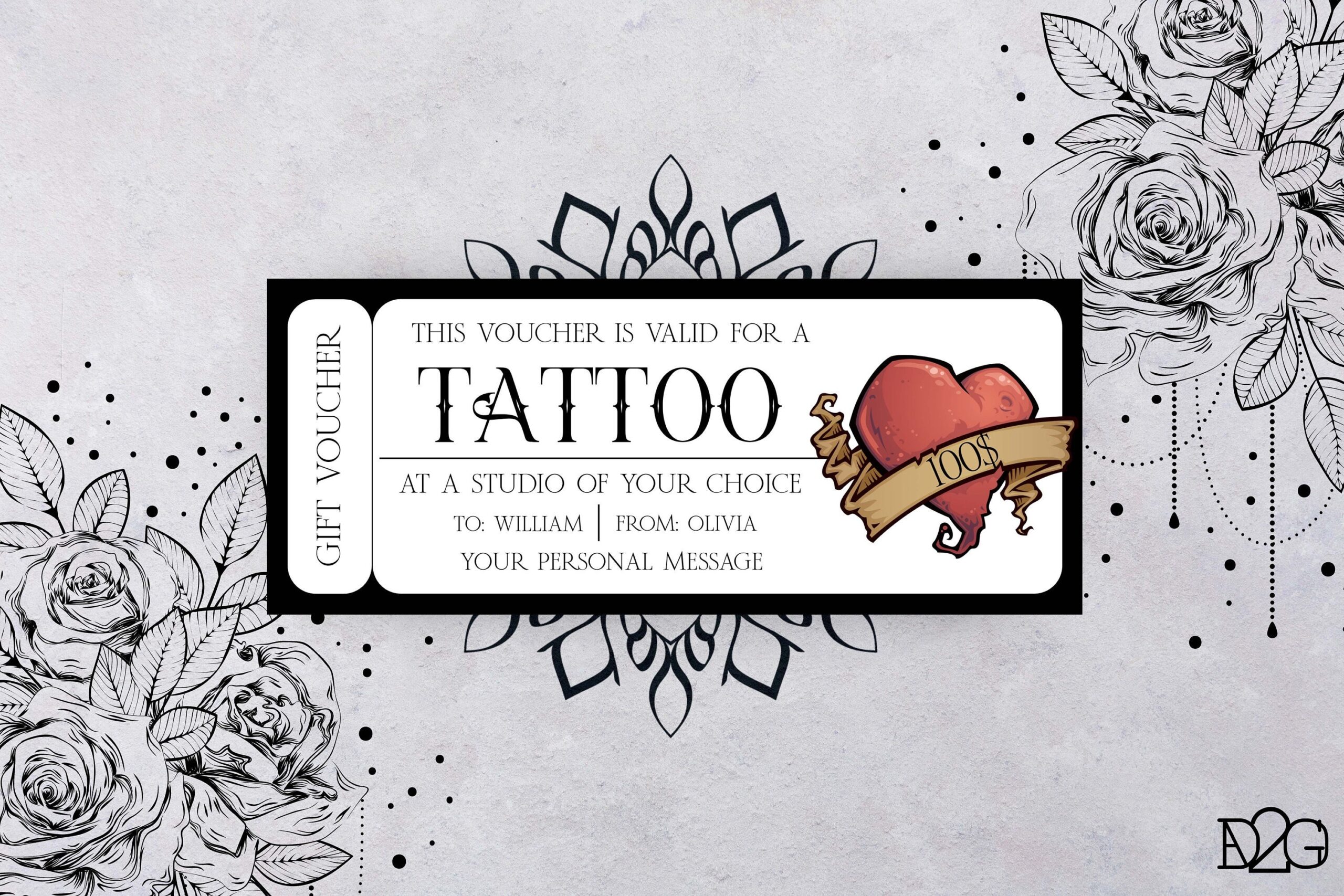 Tattoo Ticket Gift Certificate Template Creative Personalized Gifts Best Friend Tattoo Birthday Voucher Soul Sister Gift Instant Download