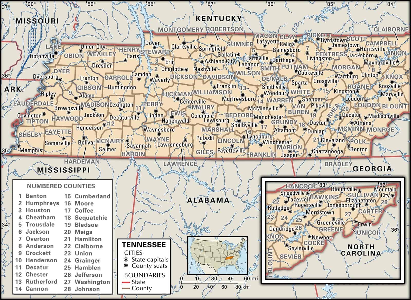 printable tennessee state map
