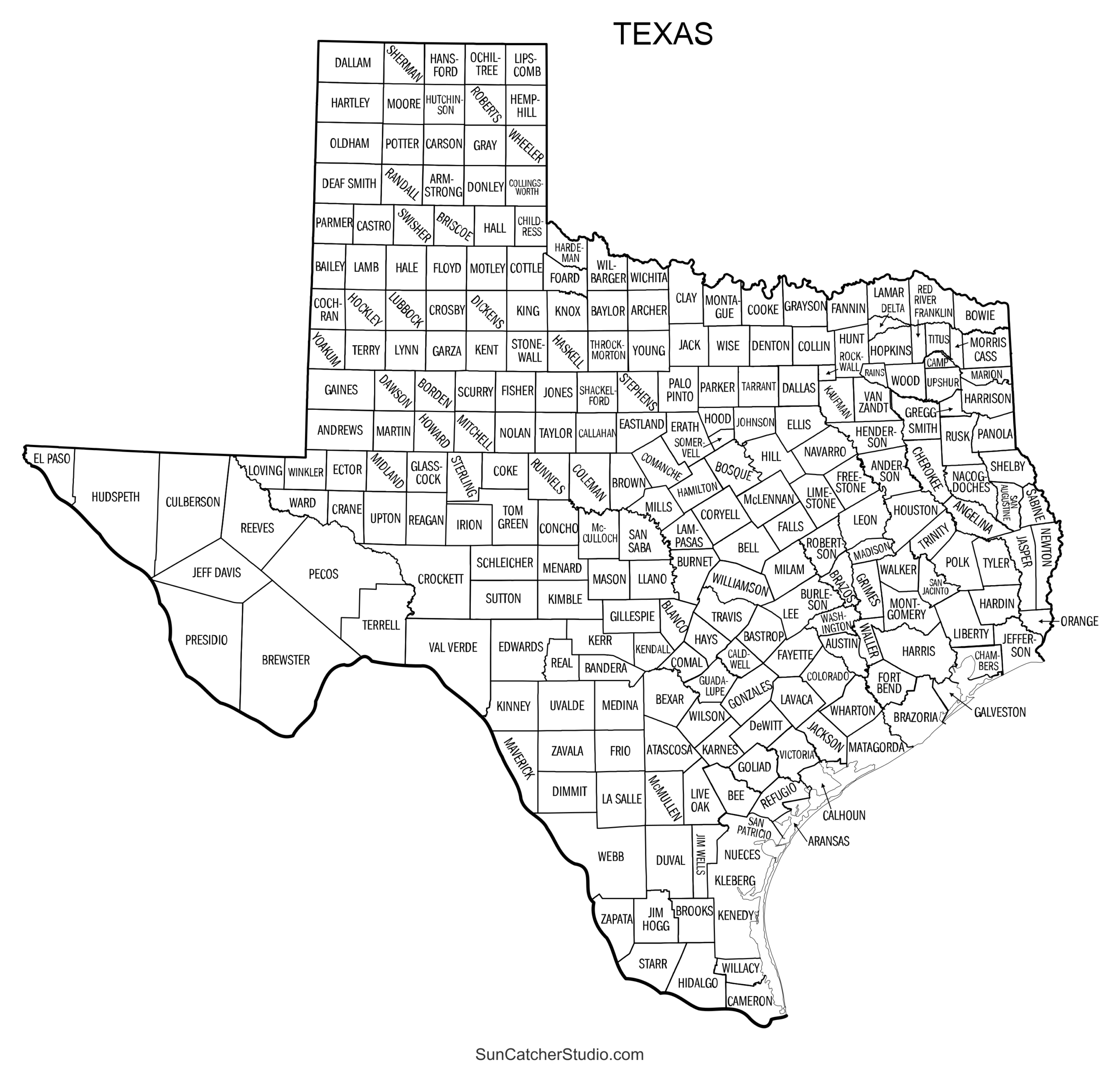 Texas County Map Printable State Map With County Lines Free Printables Monograms Design Tools Patterns DIY Projects