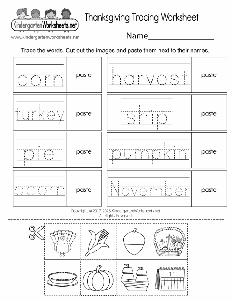 Thanksgiving Tracing Worksheet Free Printable Digital PDF