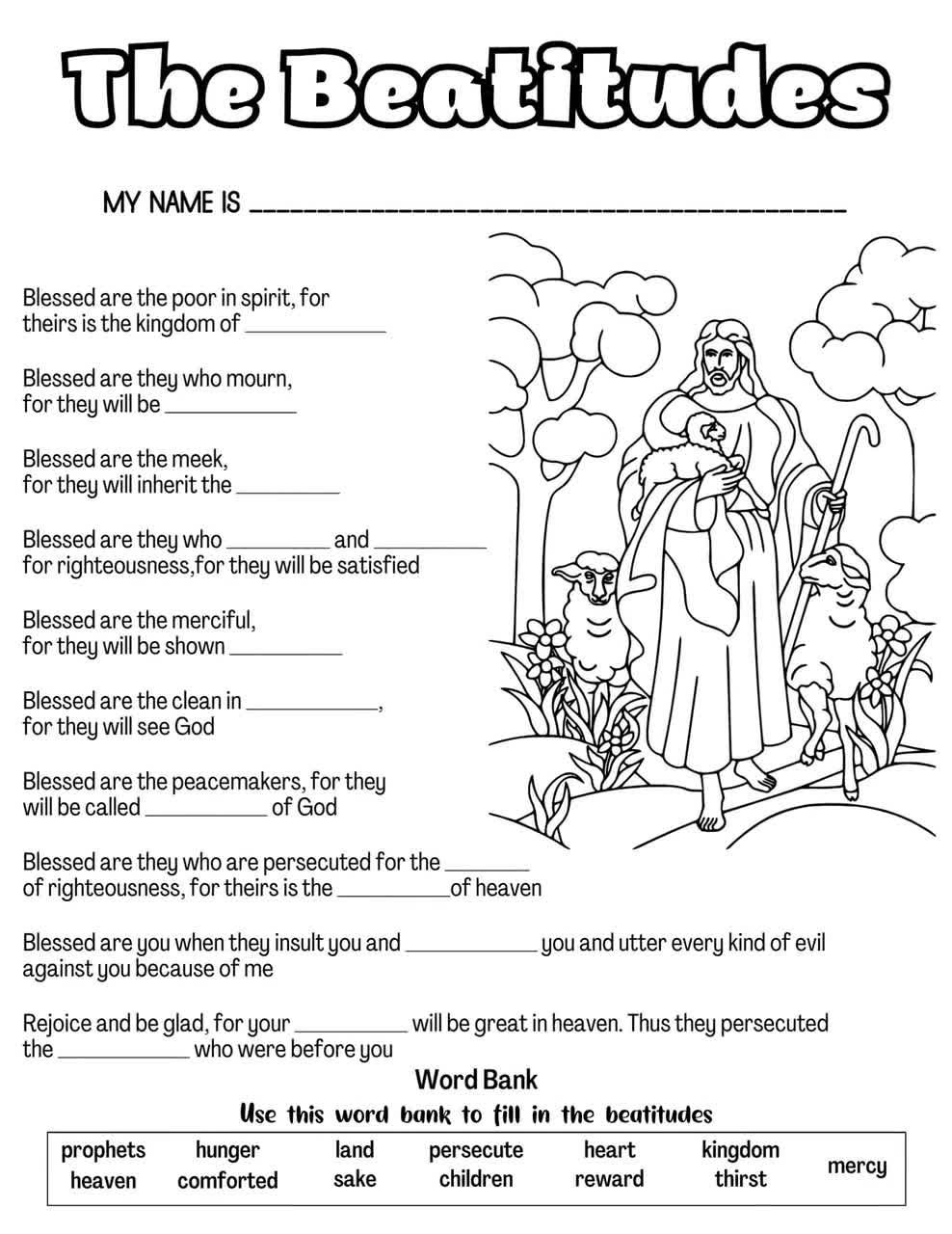 free printable beatitudes worksheet pdf
