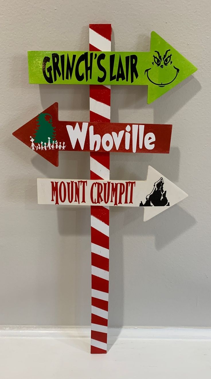 The Grinch Directional Sign Grinch s Lair Whoville And Mt crumpit With Candy Cane Post