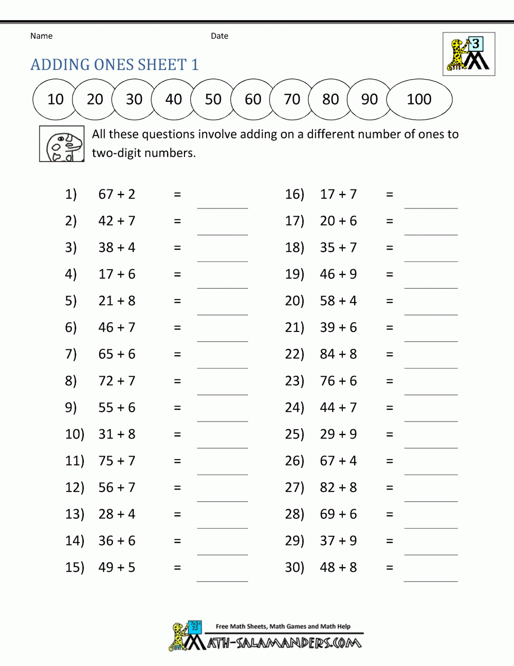 free printable addition math sheets
